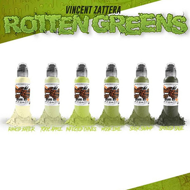 Набор Красок для тату World Famous Rotten Greens Vincent Zattera Set - 6 шт