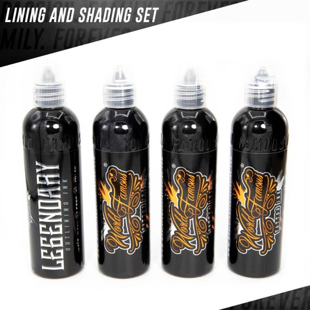 Набор красок для тату World Famous Lining and Shading Set - 4шт